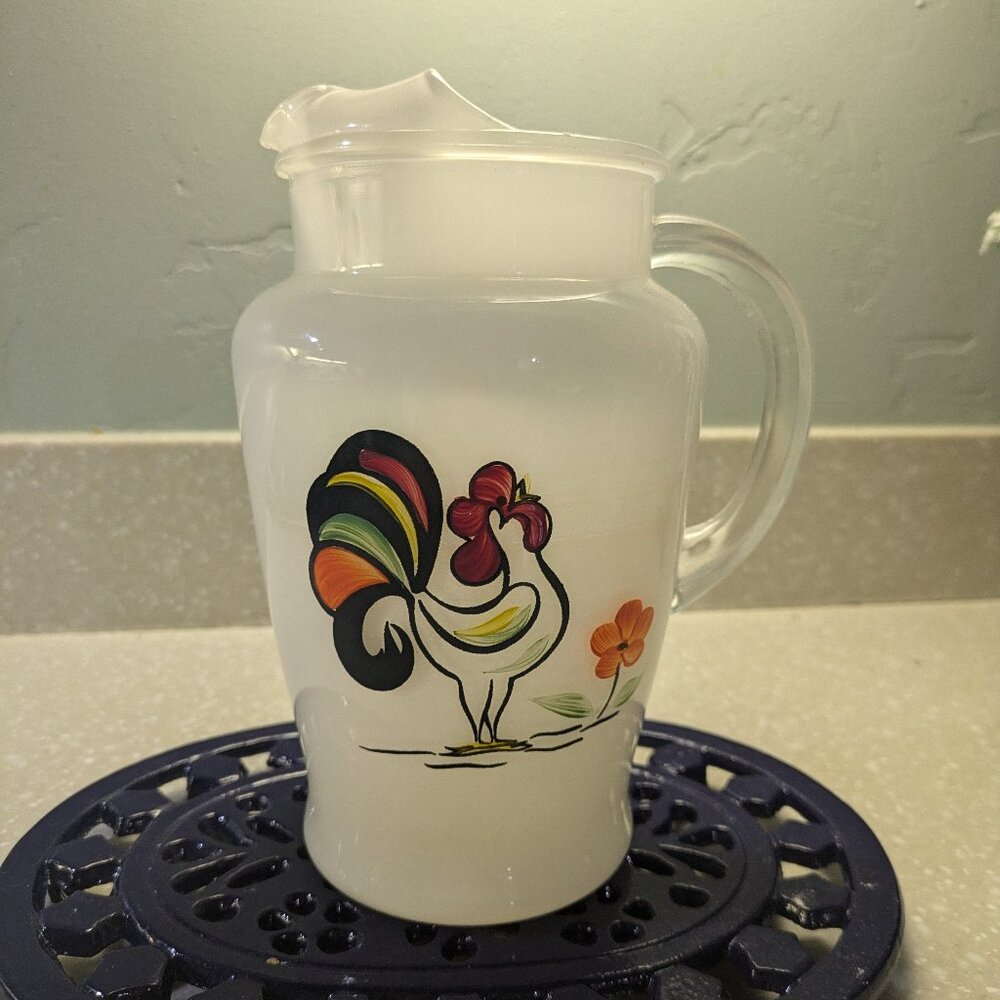 Vintage Original Bartlett Collins Proud Rooster Glass Juice Jug/Water Pitcher